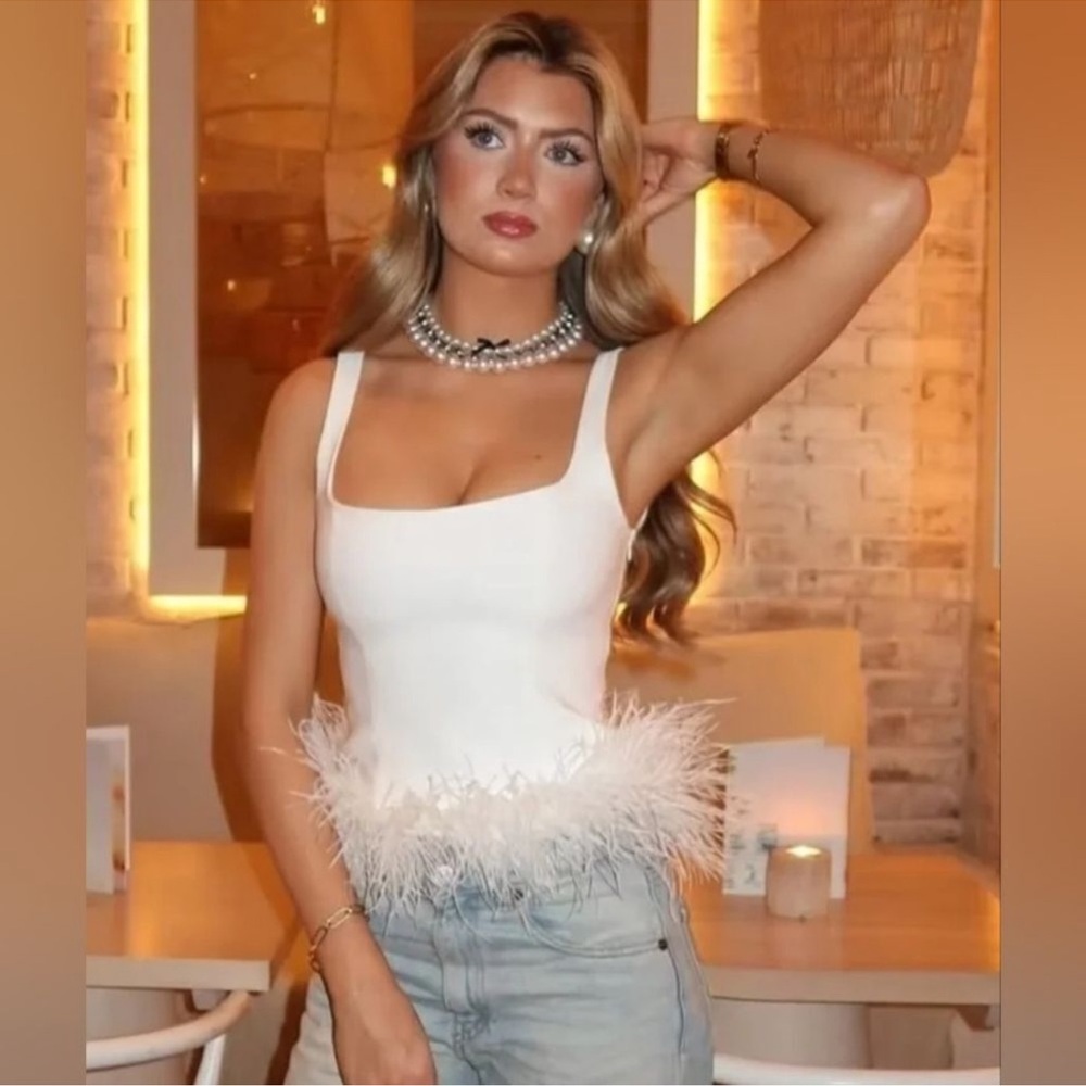 Zara White Stretchy Feather Top (sold out!) - S